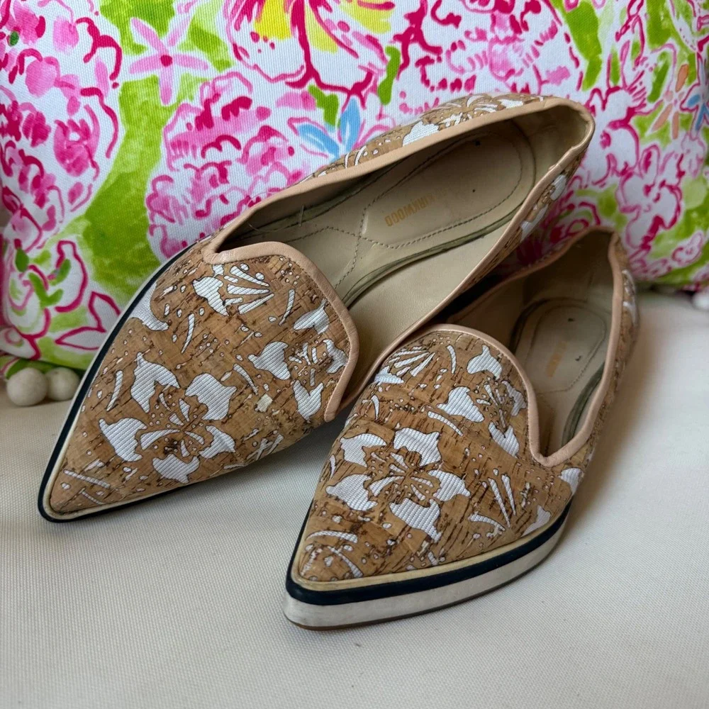 Nicholas Kirkwood floral motif slip on sneakers flats loafers‎ cork canvas sz 37